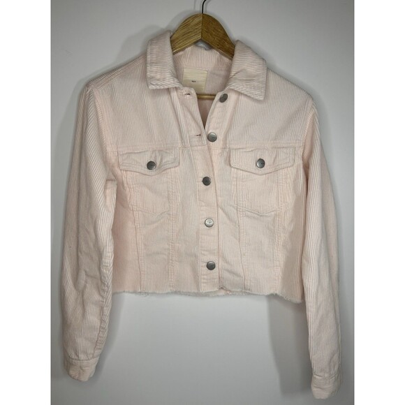 Women's Tgla cropped soft corduroy jacket light pink long sleeve Size Small - Picture 1 of 8